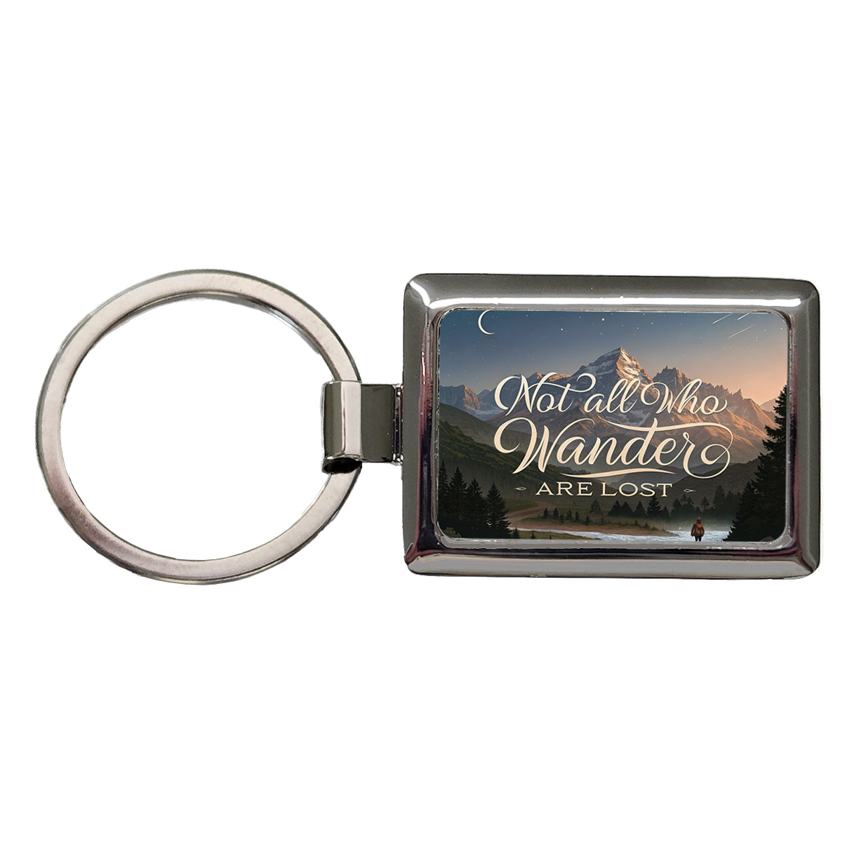 Not All Who Wander Are Lost Hiking Mountains Rectangle Metal Keychain
