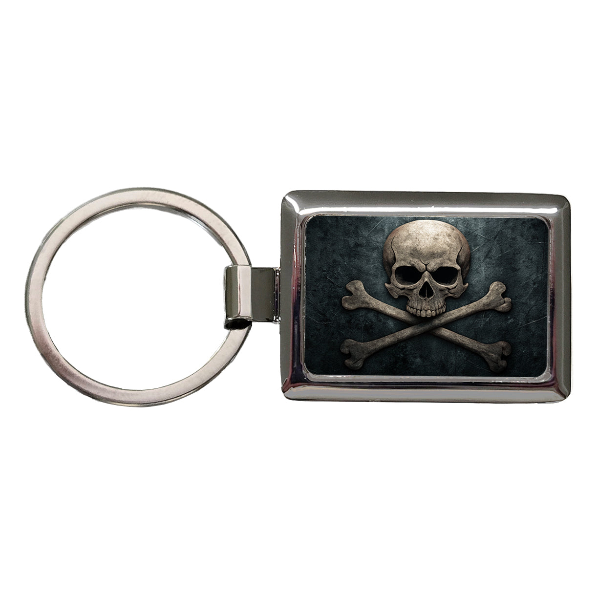 Pirate Skull and Crossbones Dark Rustic Rectangle Metal Keychain