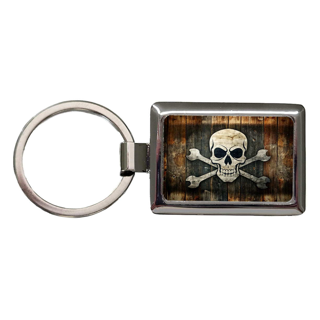 Pirate Skull And Crossbones Jolly Roger Rustic Planks Rectangle Metal Keychain