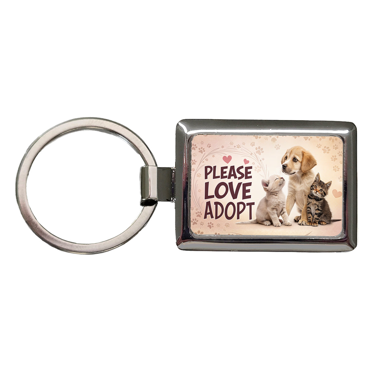 Please Love Adopt Animal Pet Rescue Adoption Rectangle Metal Keychain