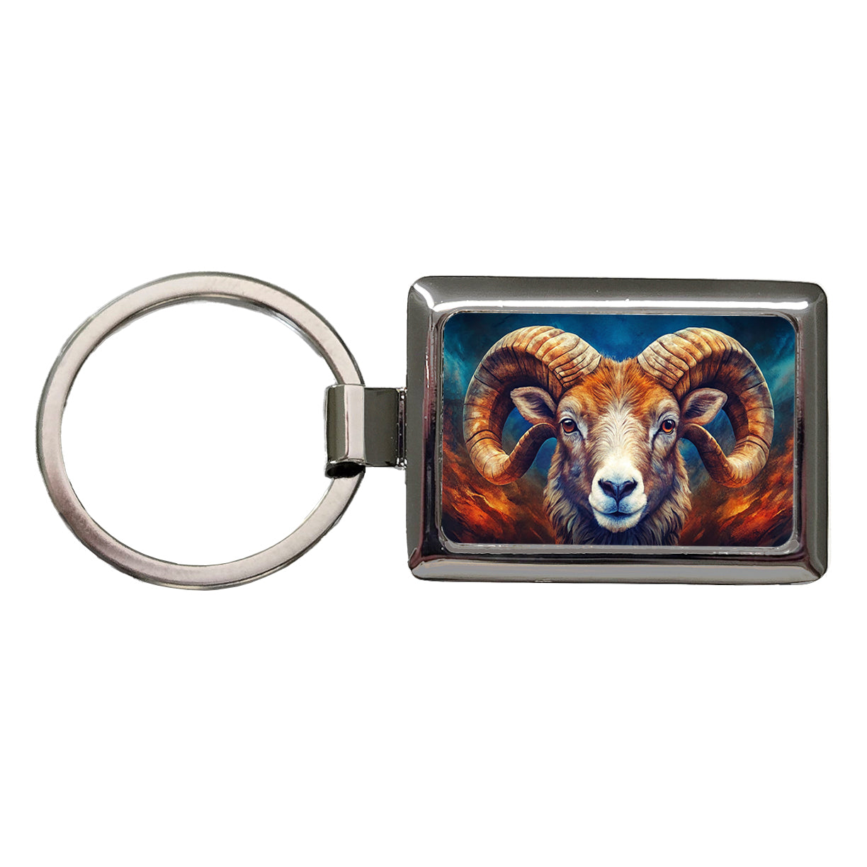 Ram Head Colorful Background Rectangle Metal Keychain