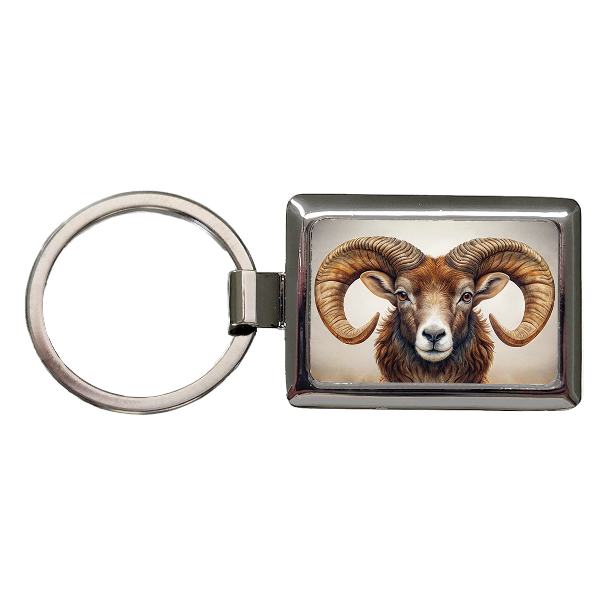 Ram's Head Rectangle Metal Keychain
