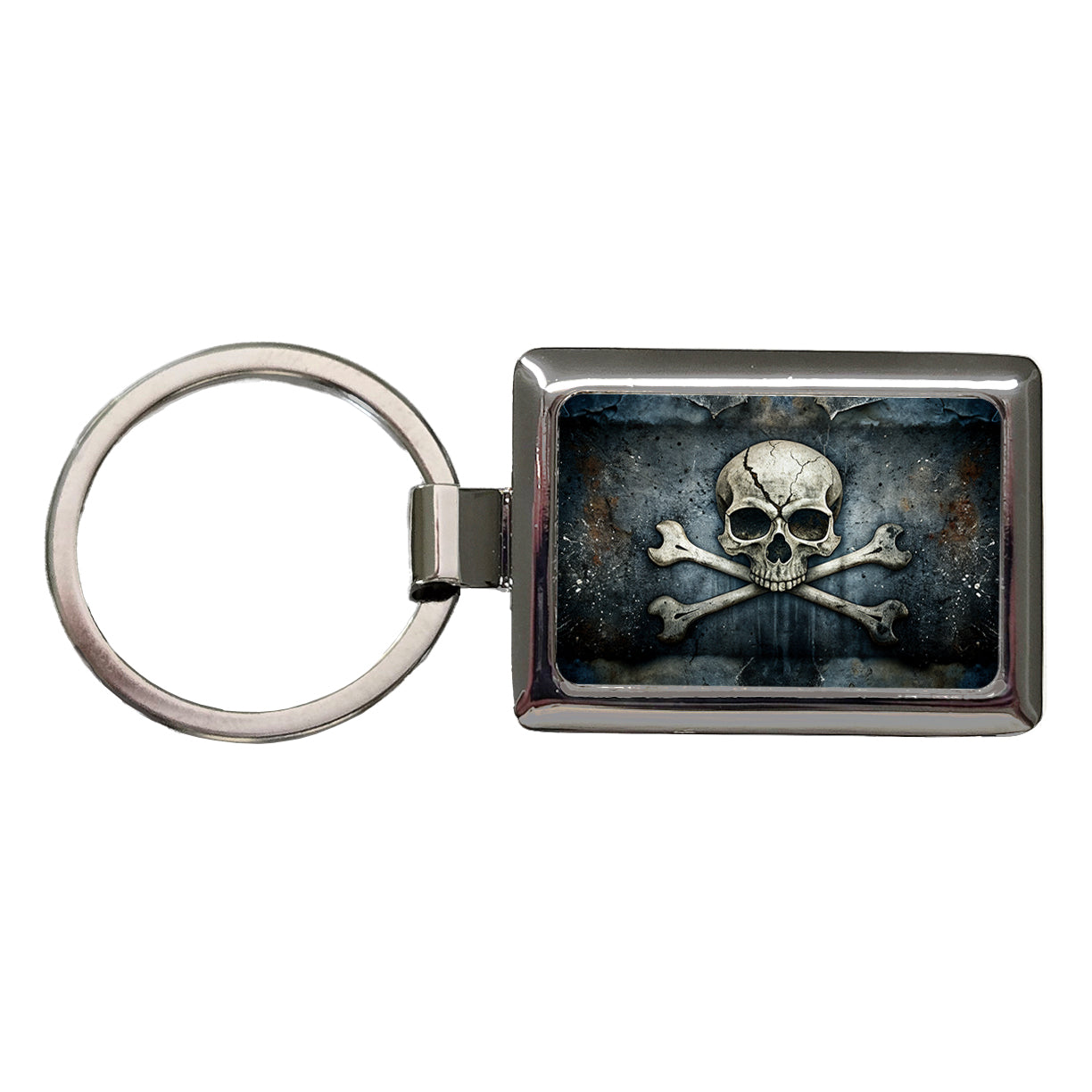 Rustic Skull And Crossbones Pirate Jolly Roger Rectangle Metal Keychain