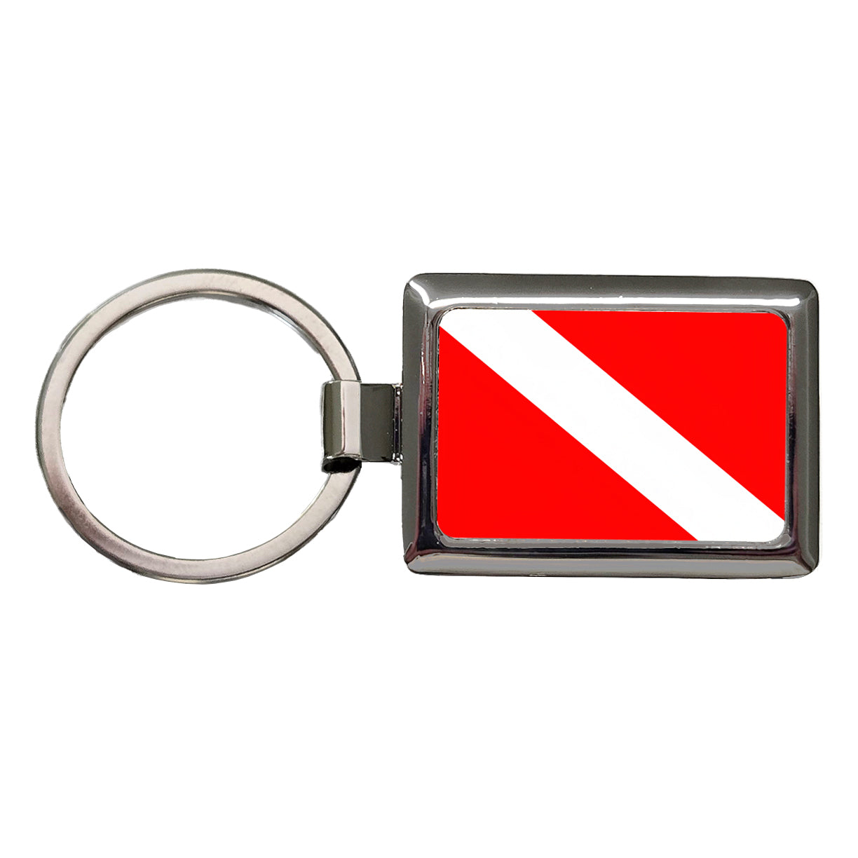 Scuba Diving Flag Red White Diver Down Rectangle Metal Keychain