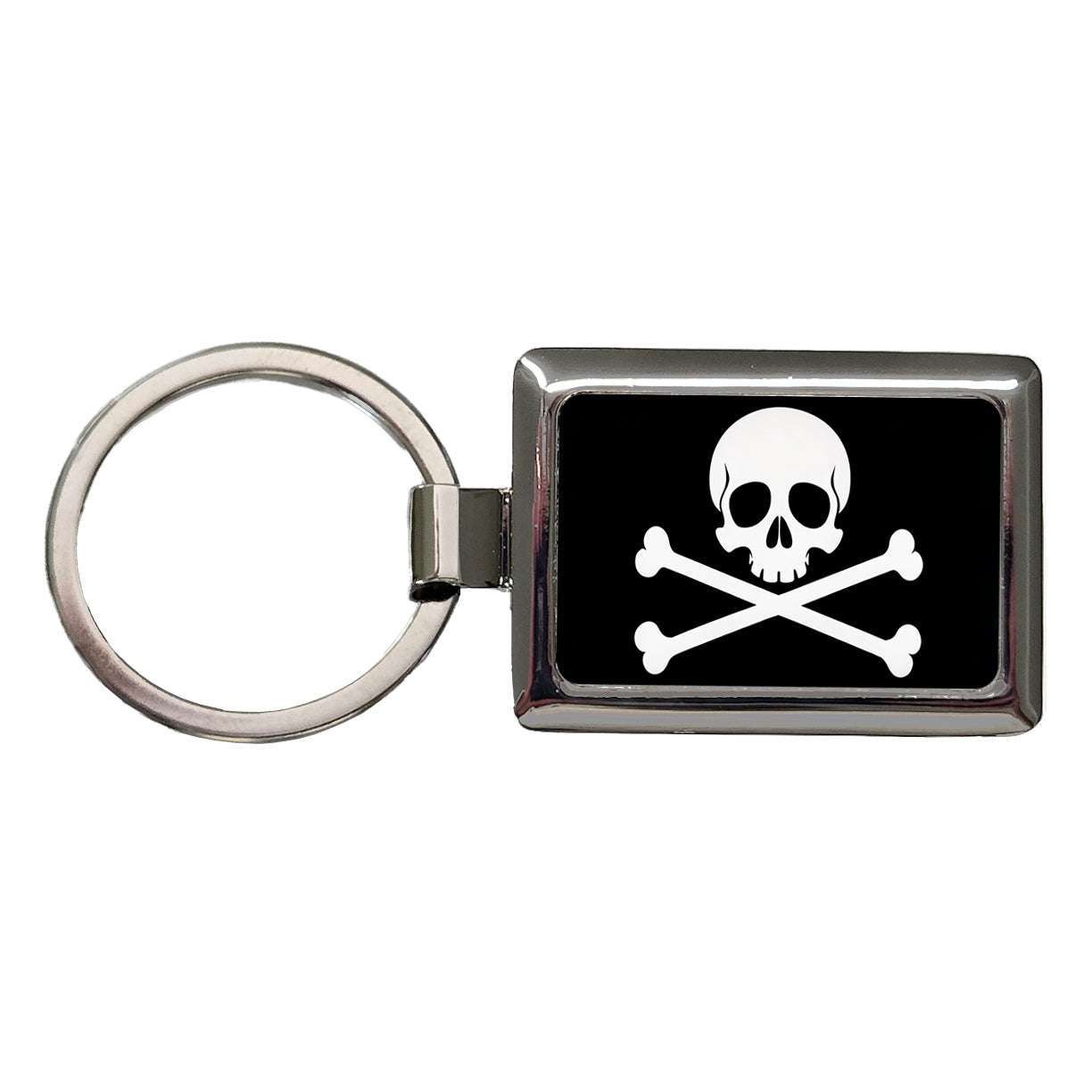 Skull And Crossbones Jolly Roger Pirate Flag Black And White Rectangle Metal Keychain