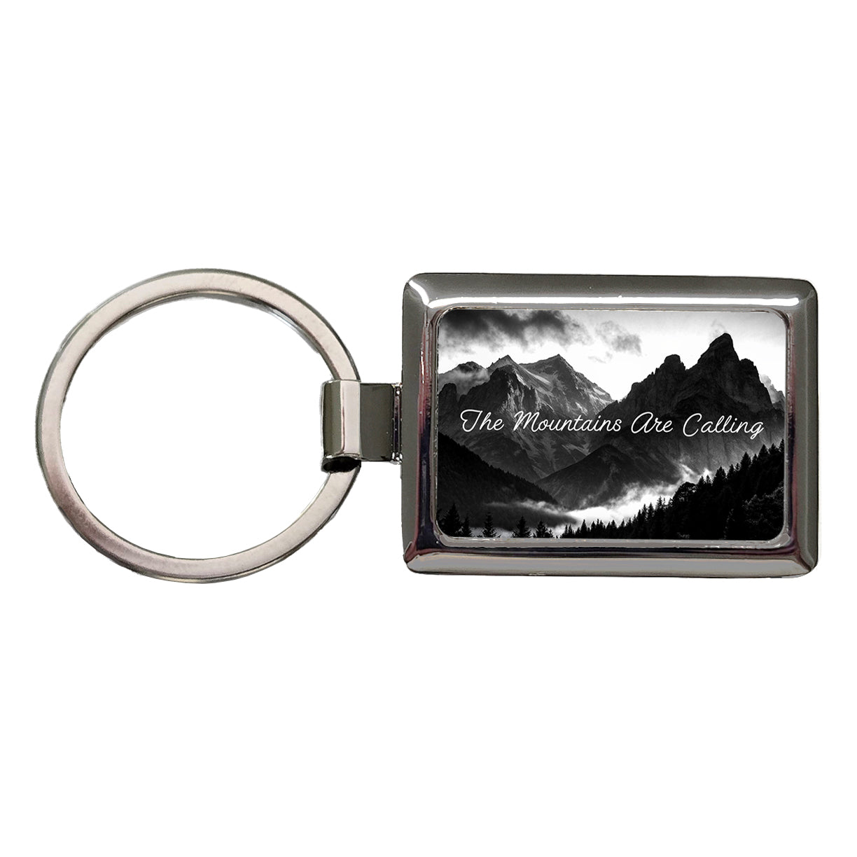 The Mountains Are Calling Adventure Awaits Rectangle Metal Keychain