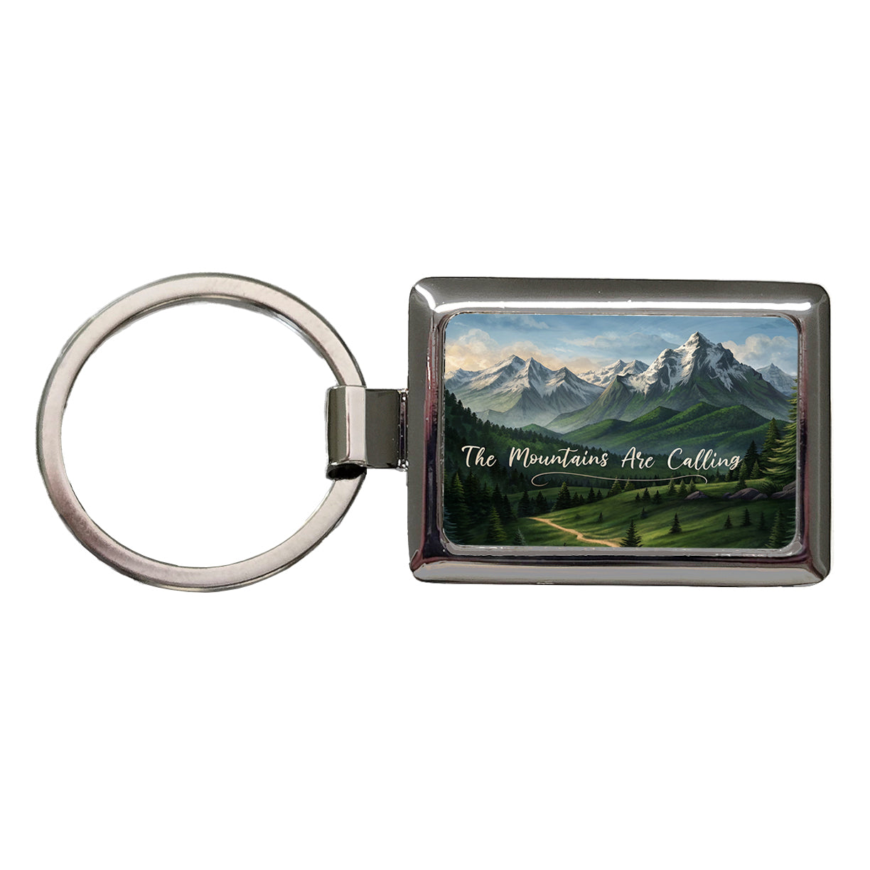 The Mountains Are Calling Hiking Camping Outdoors Adventure Rectangle Metal Keychain
