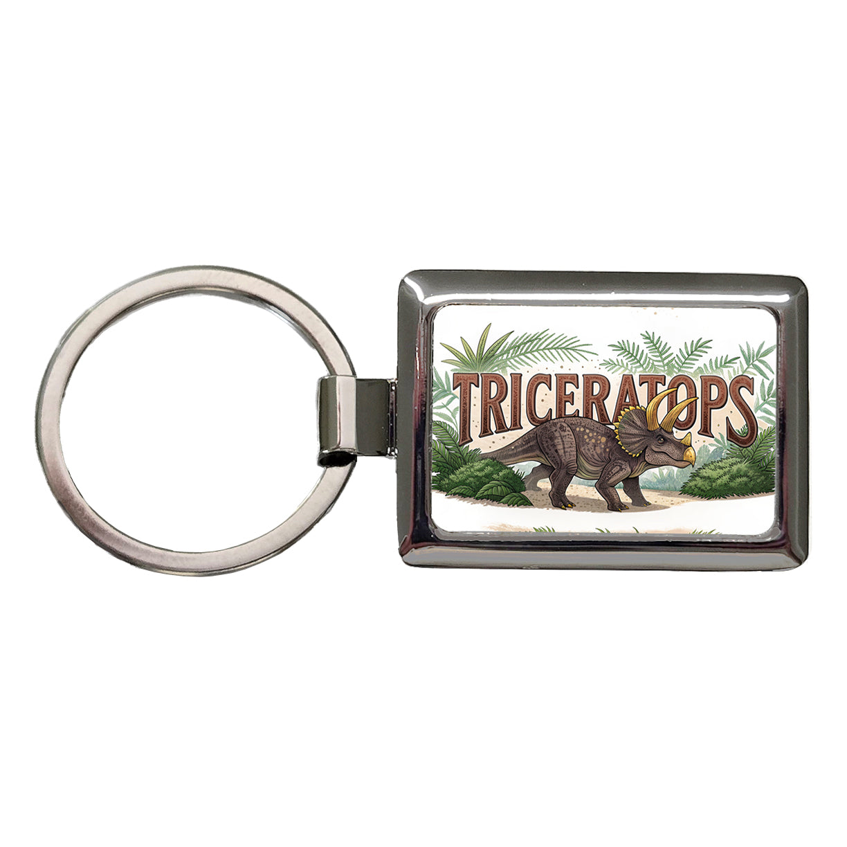 Triceratops Horned Dinosaur Cartoon Rectangle Metal Keychain