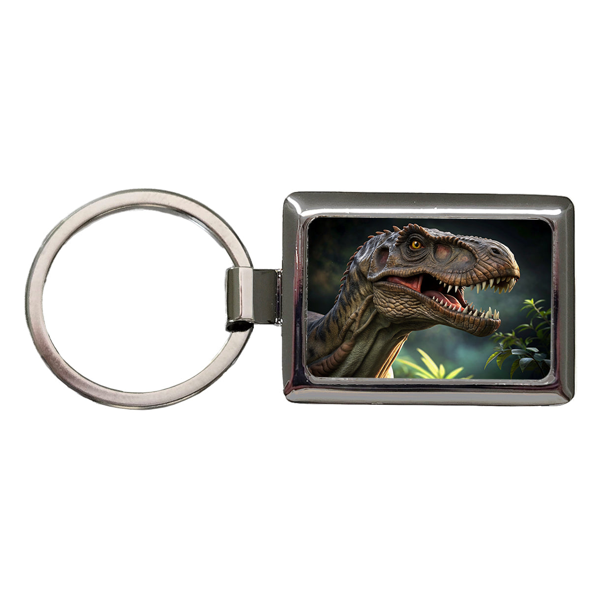 Tyrannosaurus T-Rex Dinosaur Head Rectangle Metal Keychain