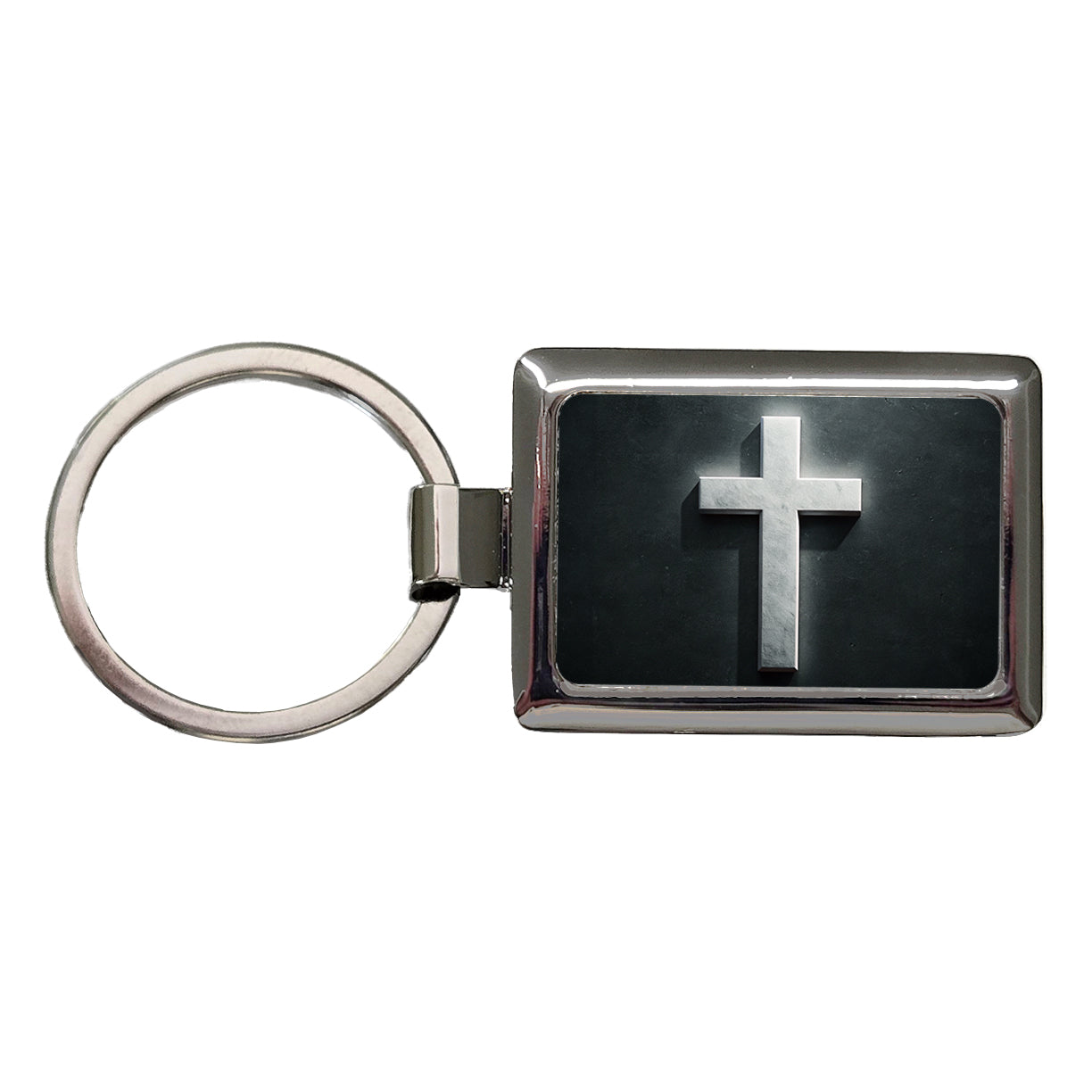 White Cross On Dark Background Religious Rectangle Metal Keychain