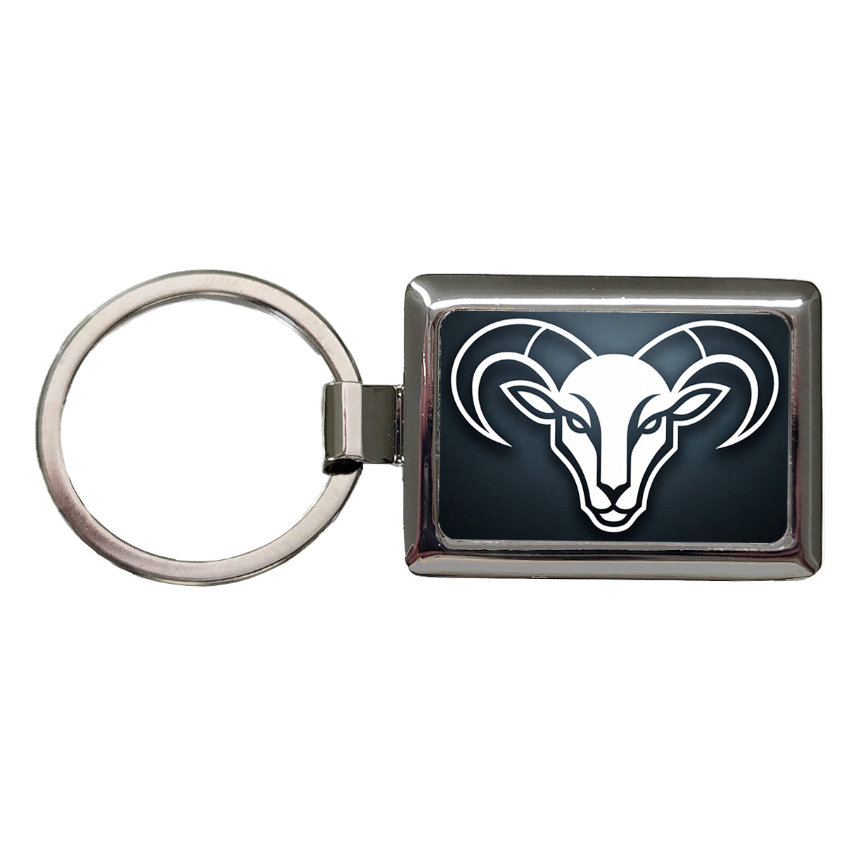White Ram Head Illustration Outline Rectangle Metal Keychain