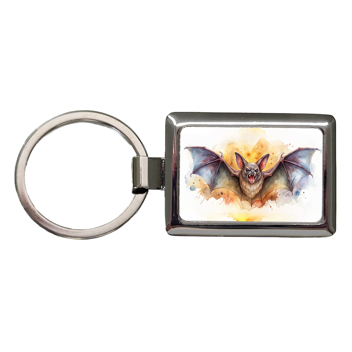 Angry Bat Watercolor Rectangle Metal Keychain