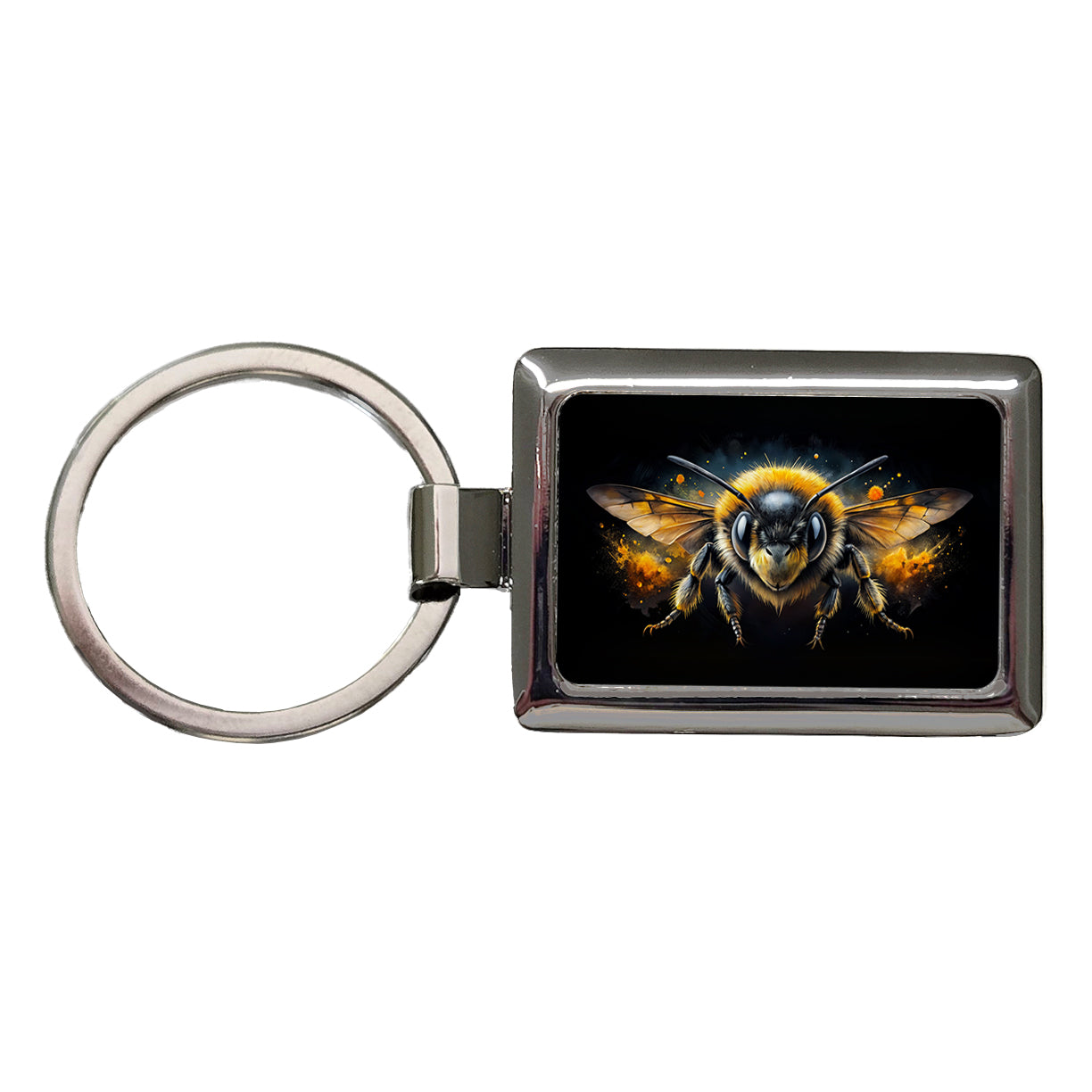 Angry Bumblebee Watercolor Rectangle Metal Keychain