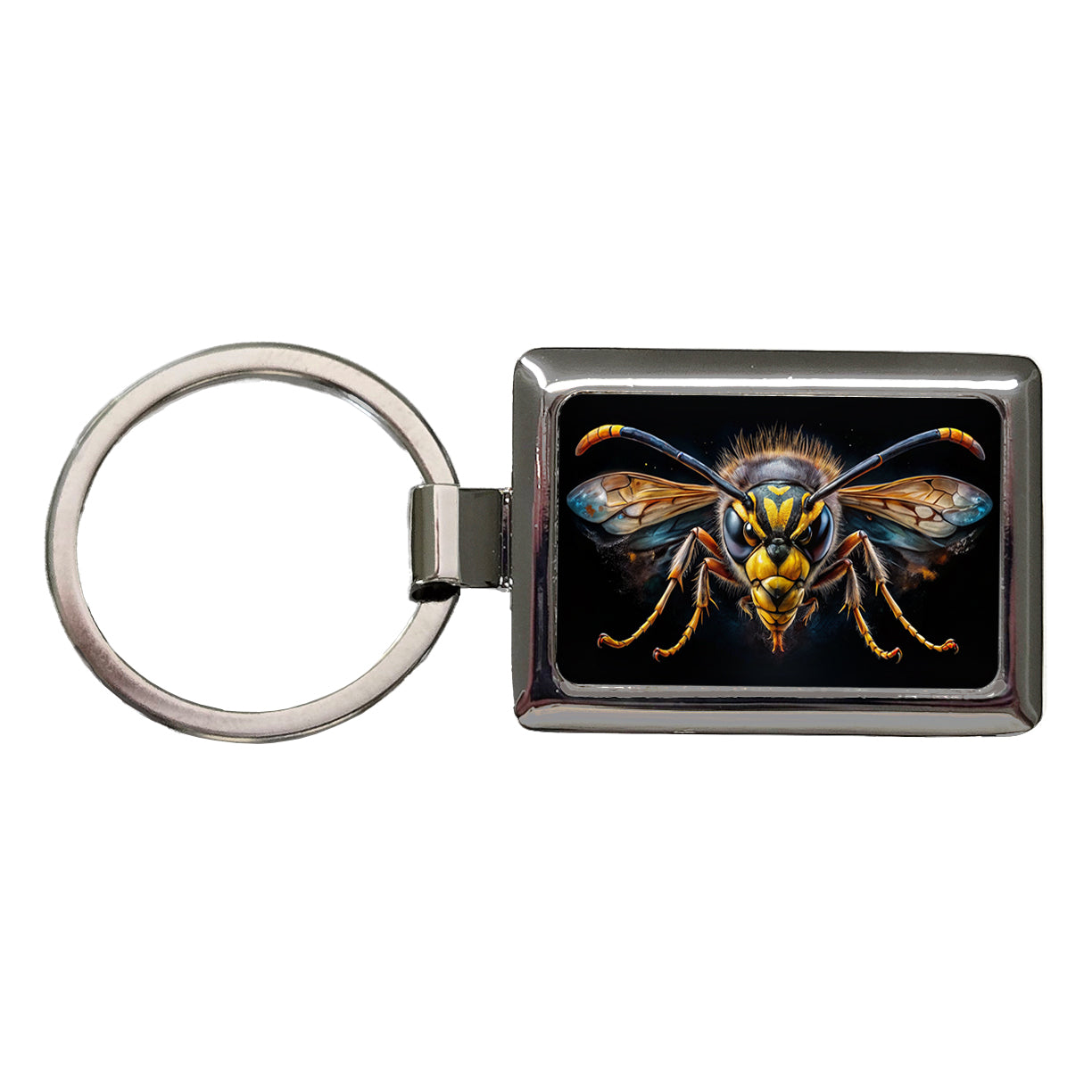 Angry Wasp Watercolor Rectangle Metal Keychain