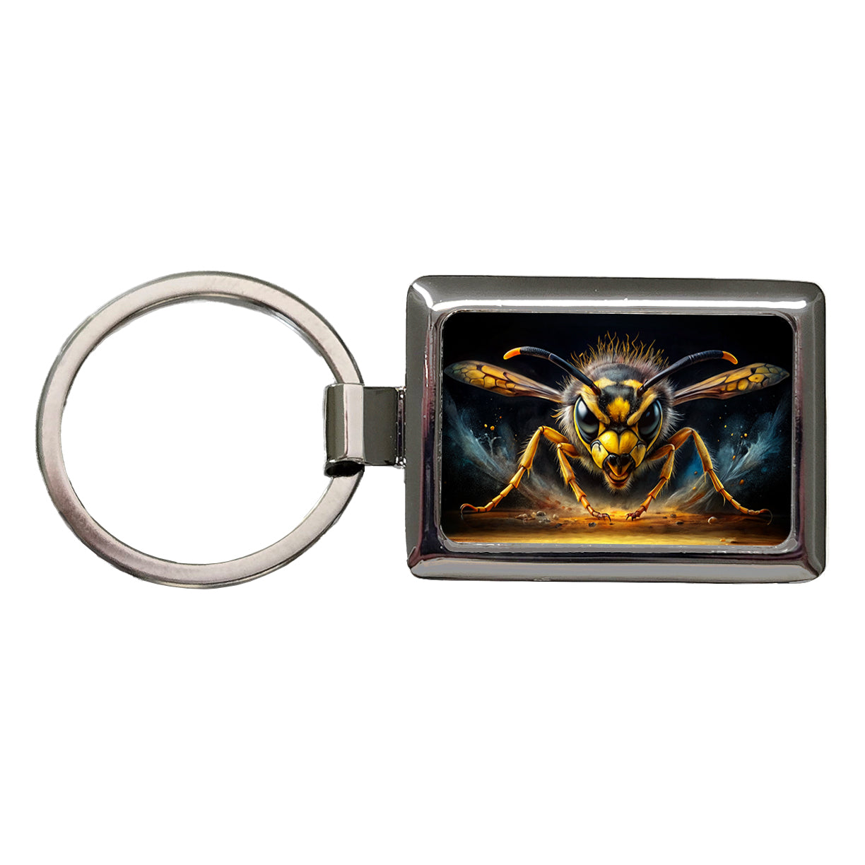 Angry Yellowjacket Watercolor Rectangle Metal Keychain
