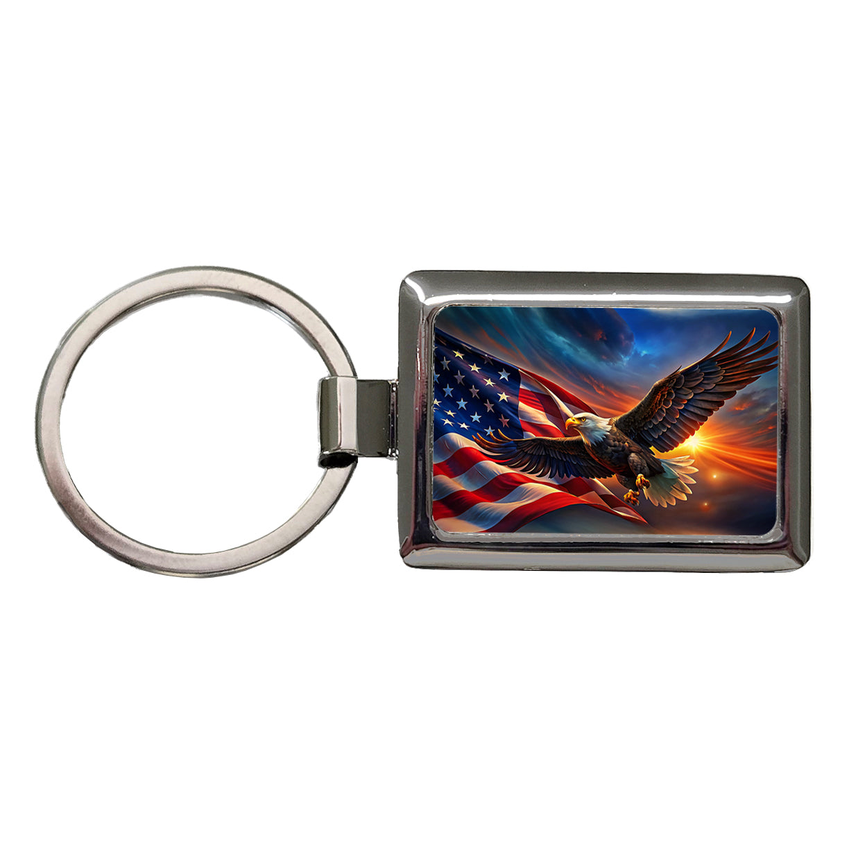 Awesome Patriotic American Flag and Flying Bald Eagle Rectangle Metal Keychain