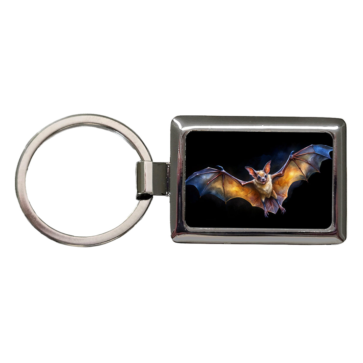 Bat Flying Watercolor Black Background Rectangle Metal Keychain
