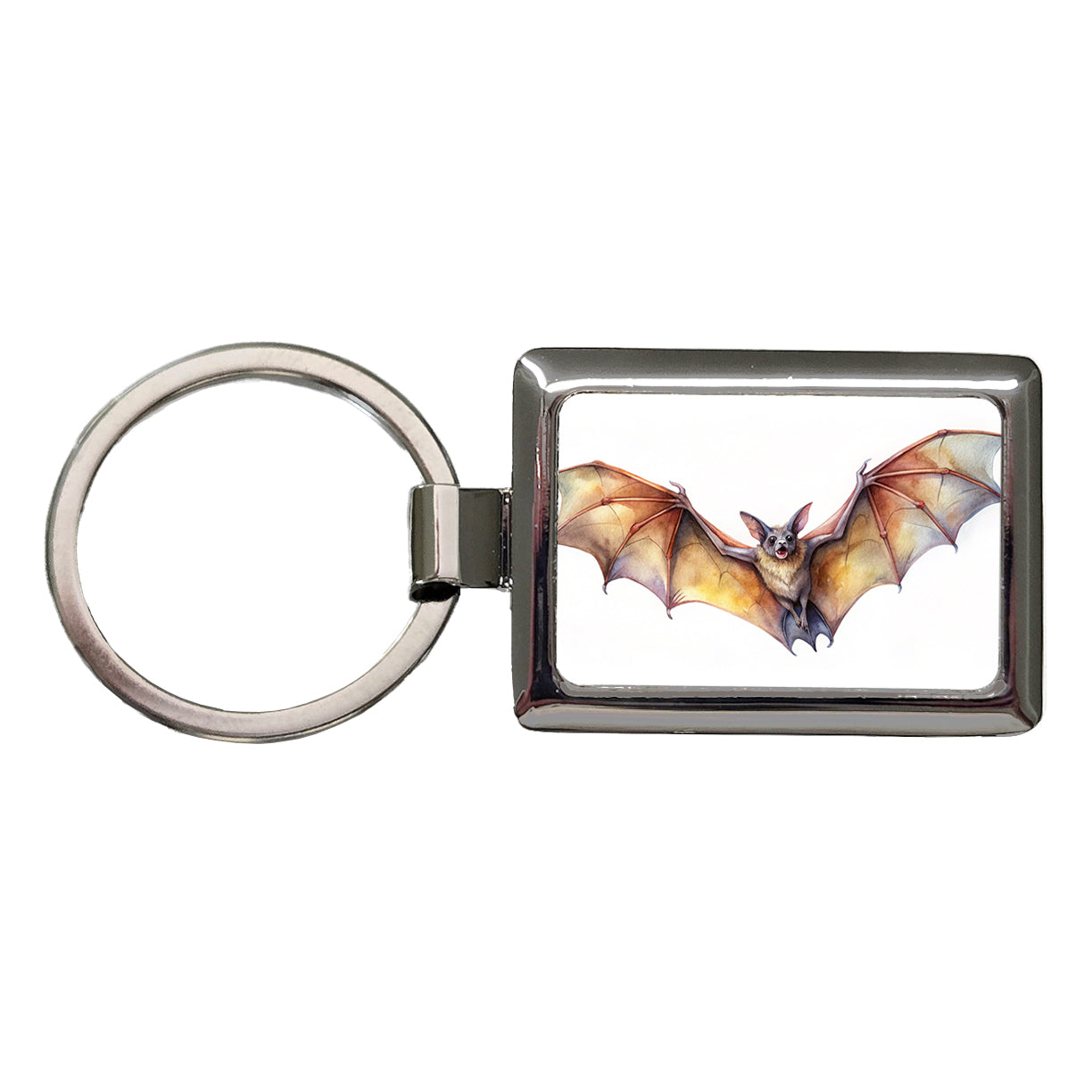 Bat Flying Watercolor Rectangle Metal Keychain