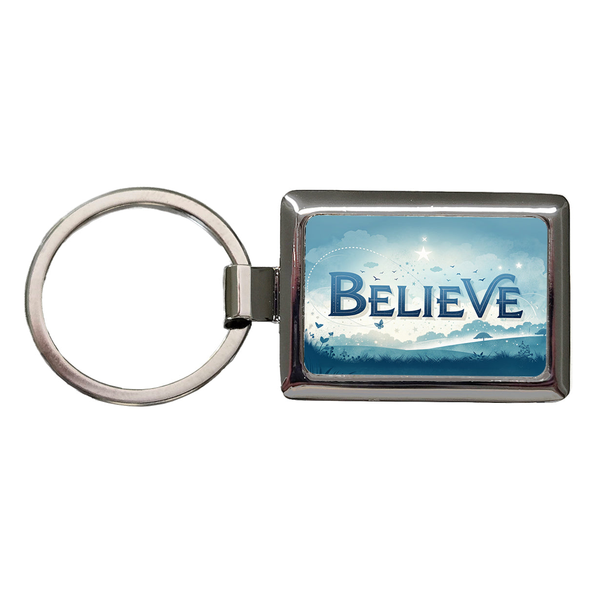 Believe Inspirational Religious Rectangle Metal Keychain