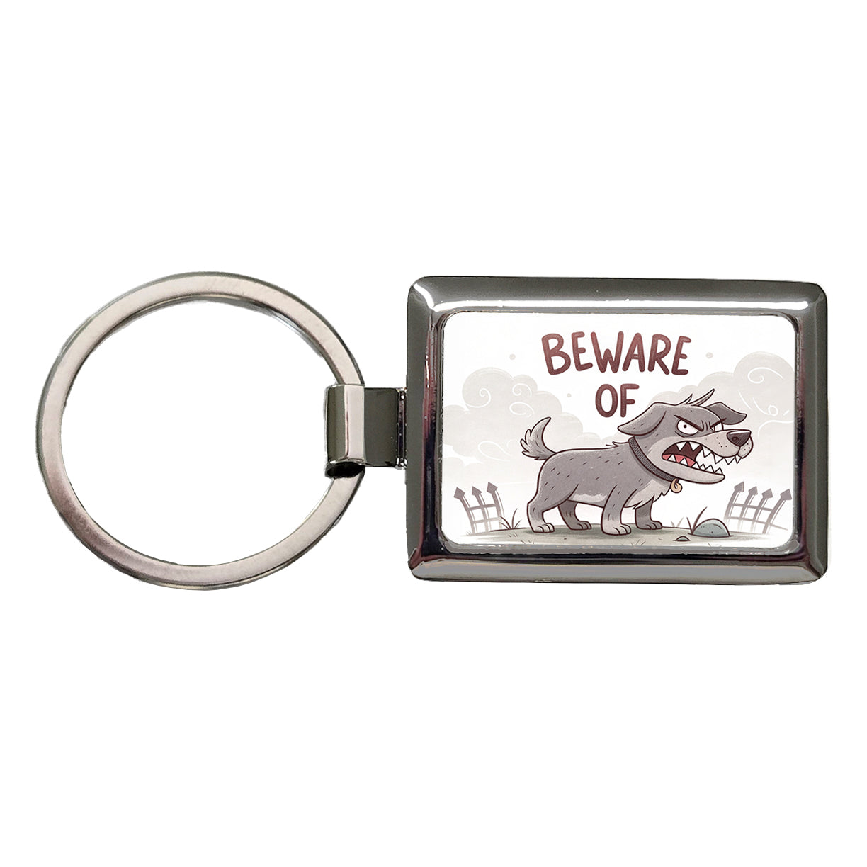 Beware Of Dog Funny Cartoon Rectangle Metal Keychain