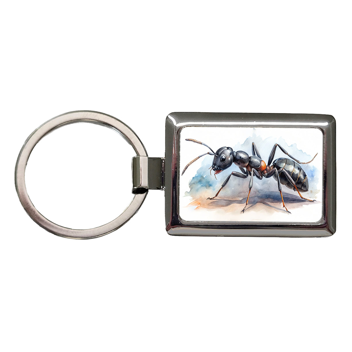 Black Carpenter Ant Watercolor Rectangle Metal Keychain
