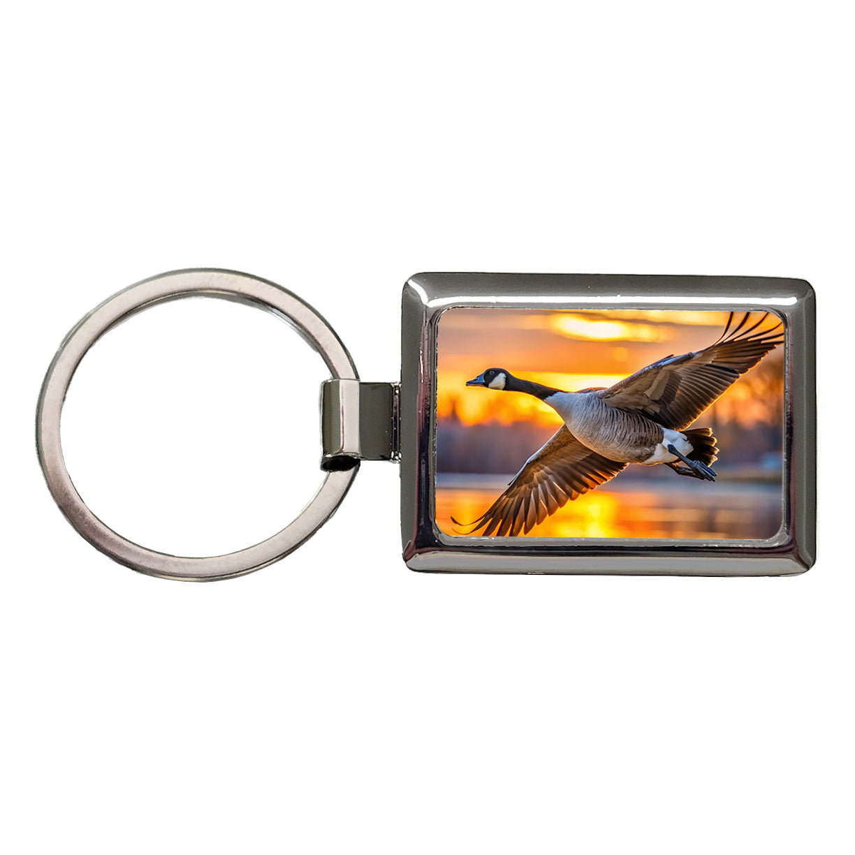 Canada Canadian Goose In Flight At Sunset Rectangle Metal Keychain