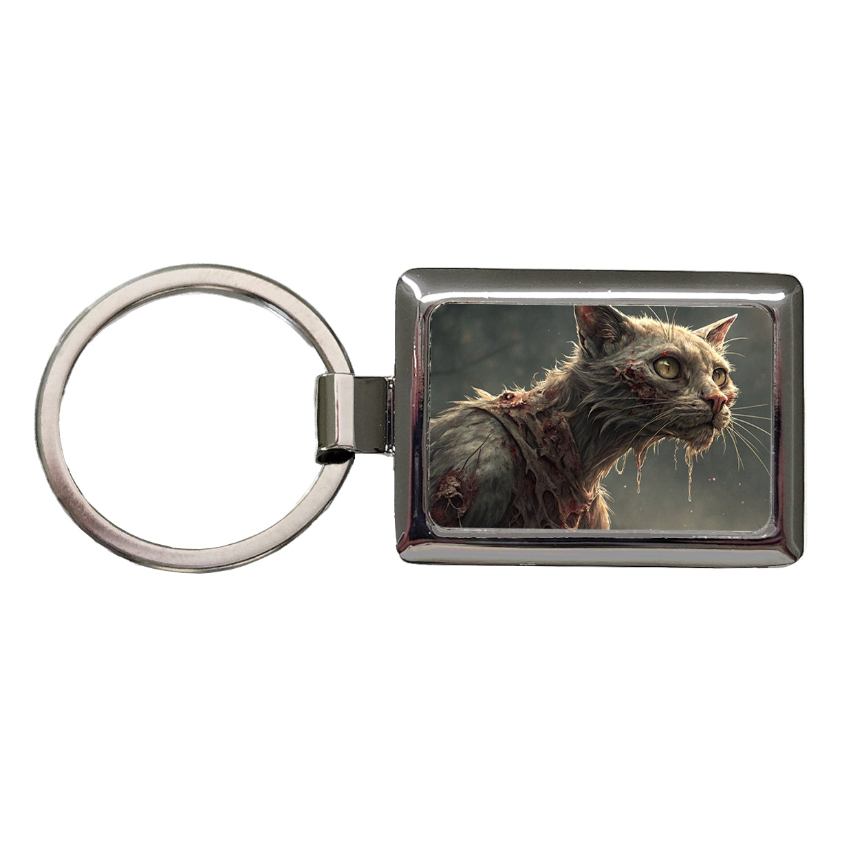 Cat Zombie Creepy Scary Halloween Rectangle Metal Keychain