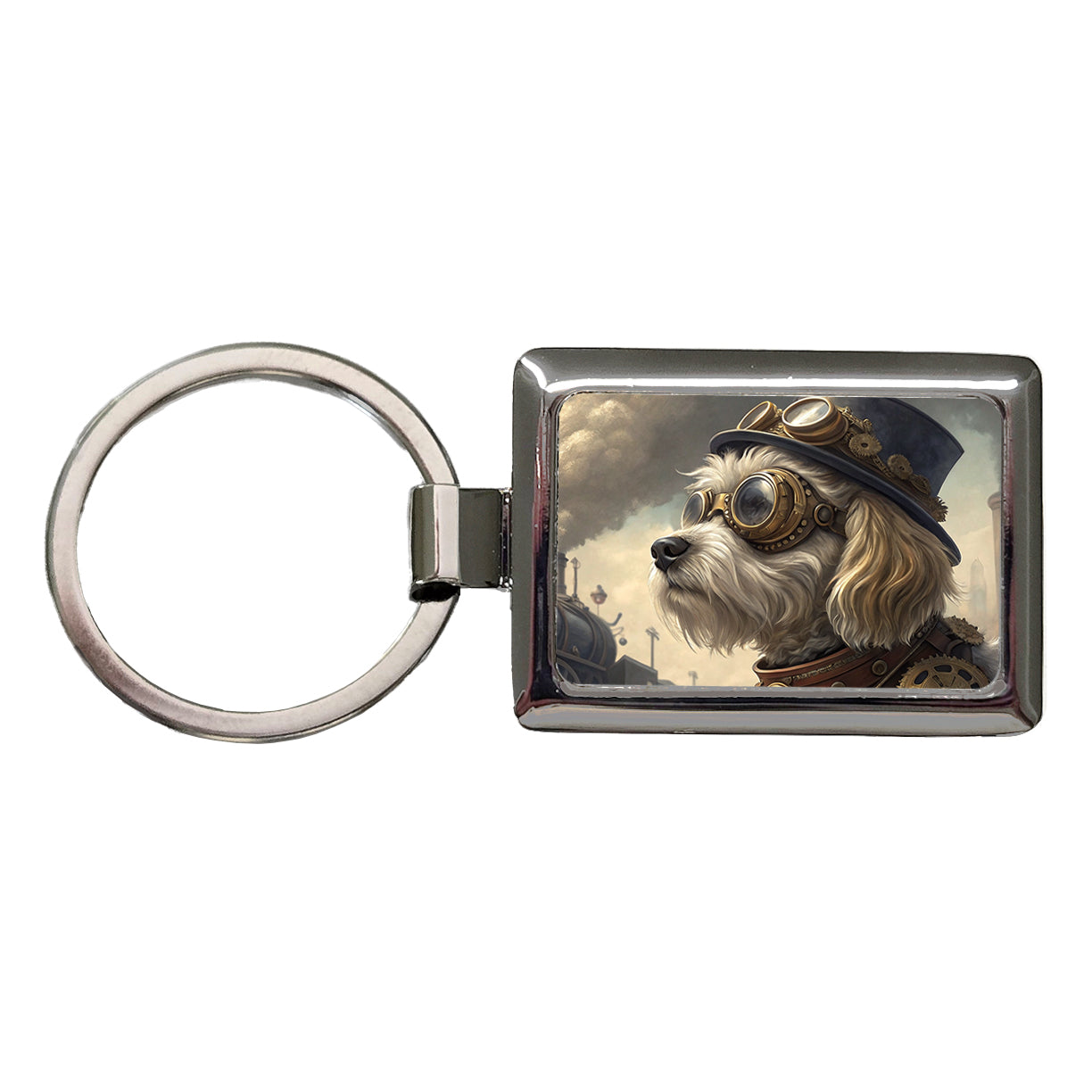 Cavachon Dog Steampunk Rectangle Metal Keychain