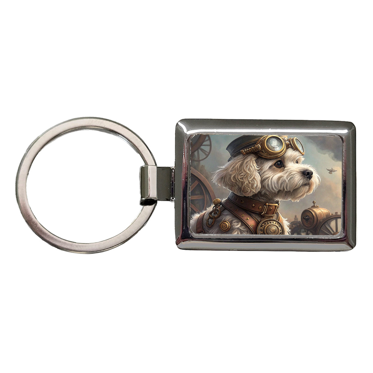 Cockapoo Dog Steampunk Rectangle Metal Keychain