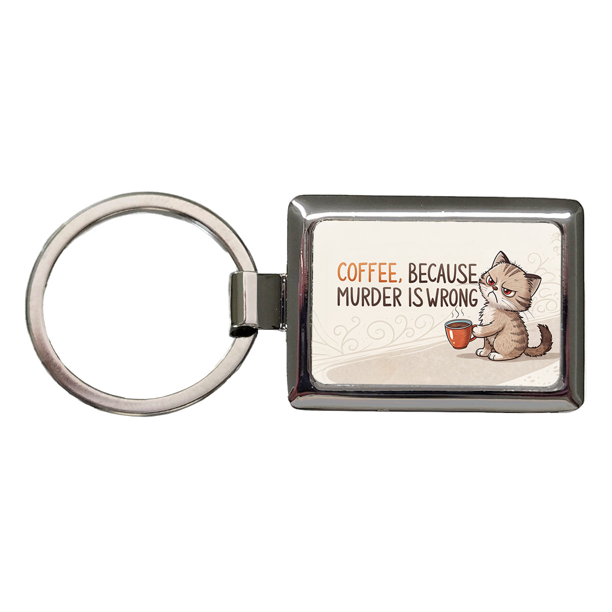 Coffee Because Murder Is Wrong Funny Angry Kitten Rectangle Metal Keychain