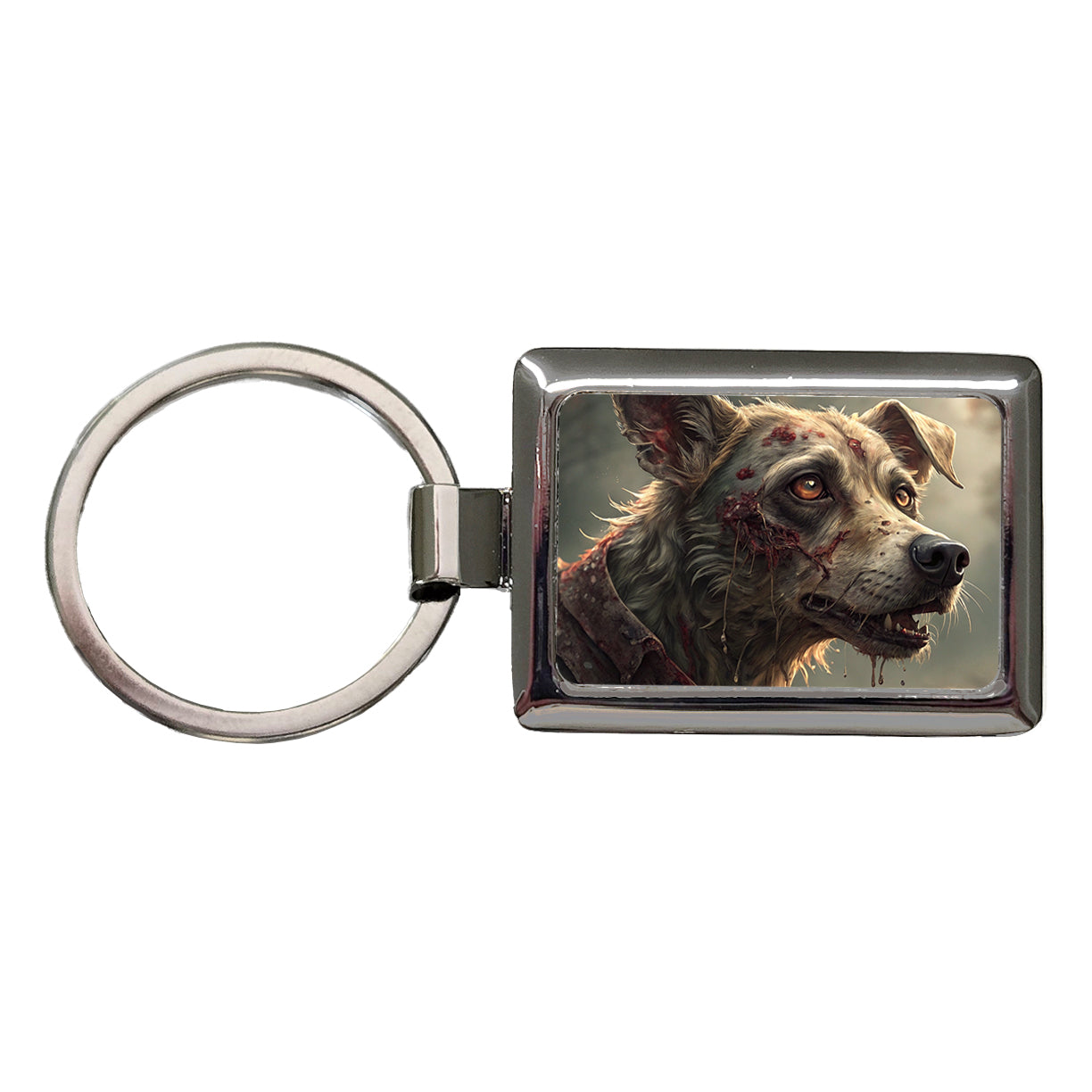 Dog Zombie Creepy Scary Halloween Rectangle Metal Keychain