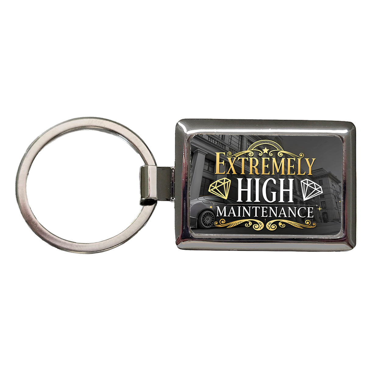 Extremely High Maintenance Funny Gold Diamonds Rectangle Metal Keychain