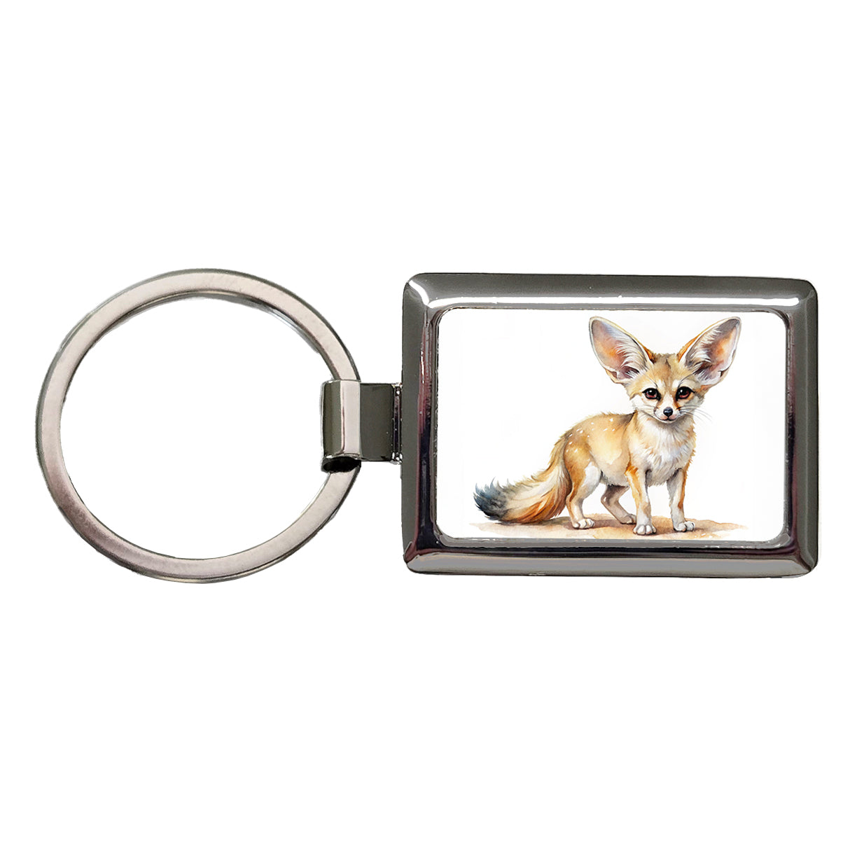 Fennec Fox Watercolor Rectangle Metal Keychain