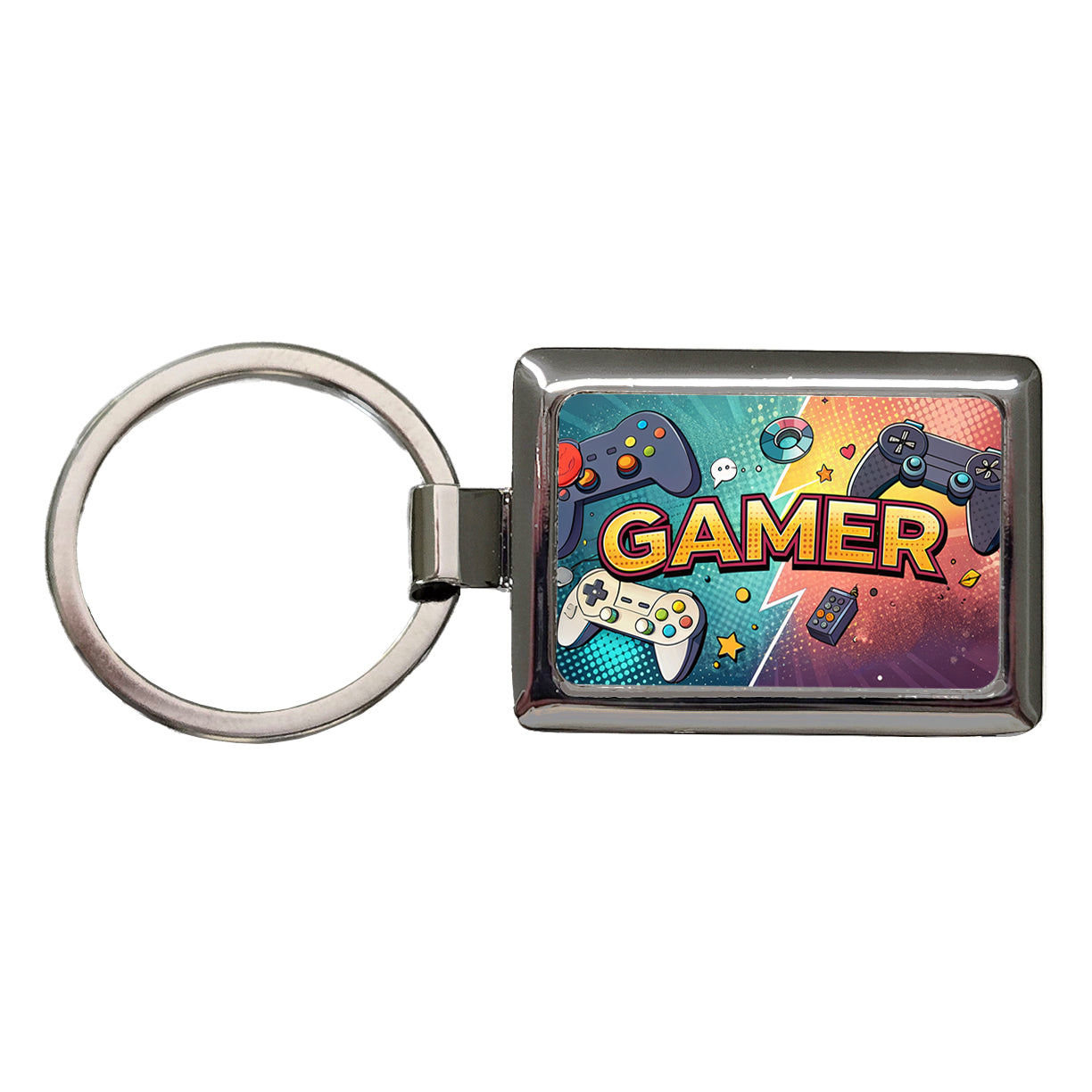 Gamer Retro Gaming Controllers Illustration Rectangle Metal Keychain