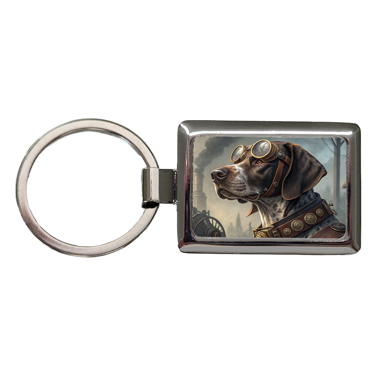 German Shorthaired Pointer Dog Steampunk Rectangle Metal Keychain