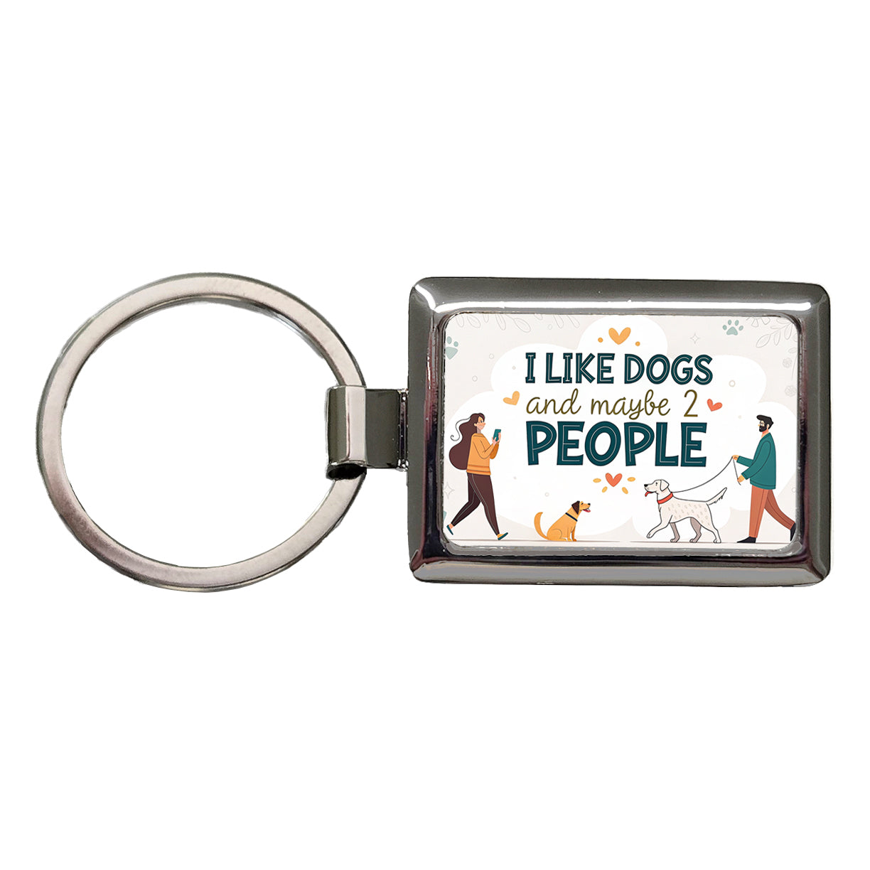 I Like Dogs And Maybe 2 People Funny Rectangle Metal Keychain