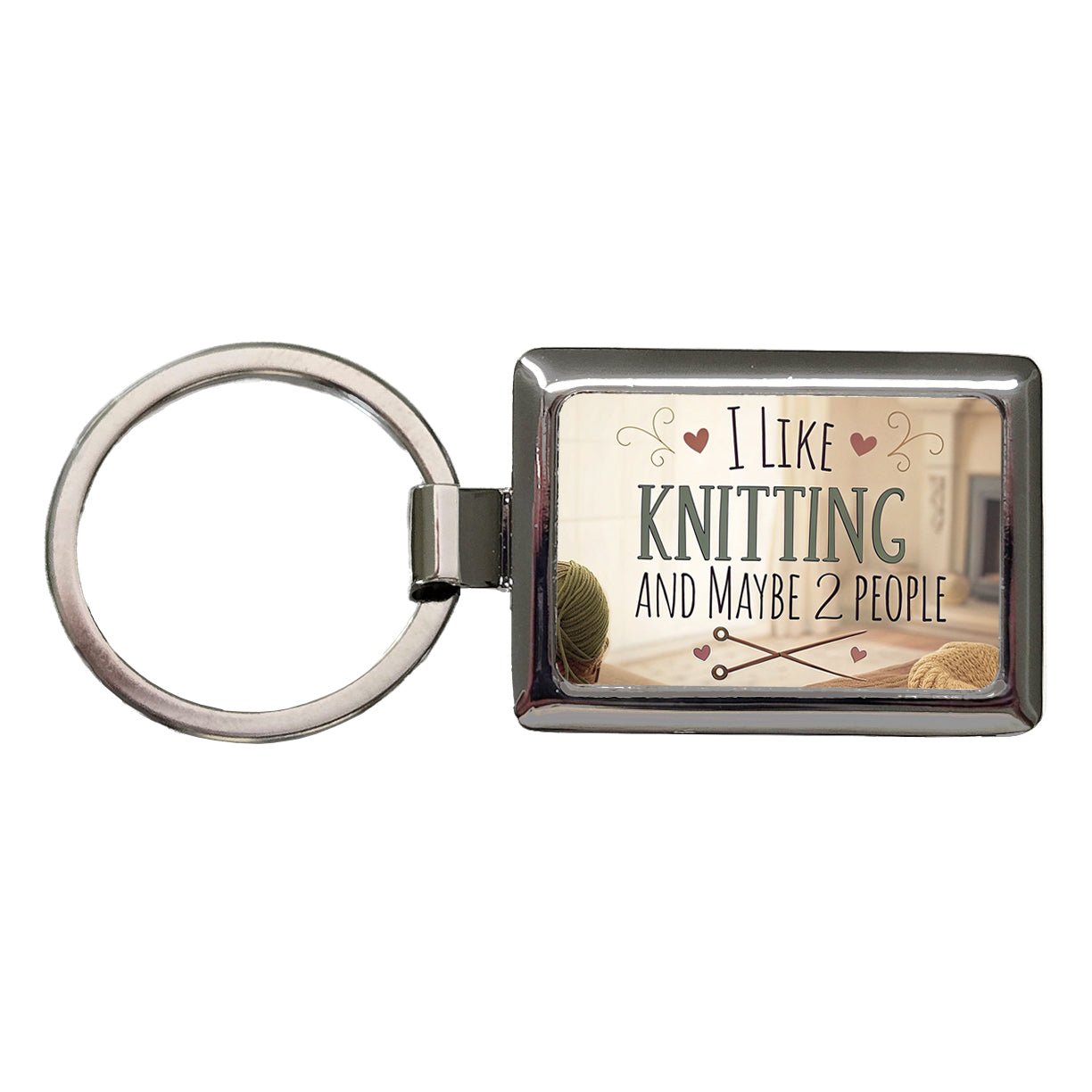 I Like Knitting And Maybe 2 People Funny Rectangle Metal Keychain