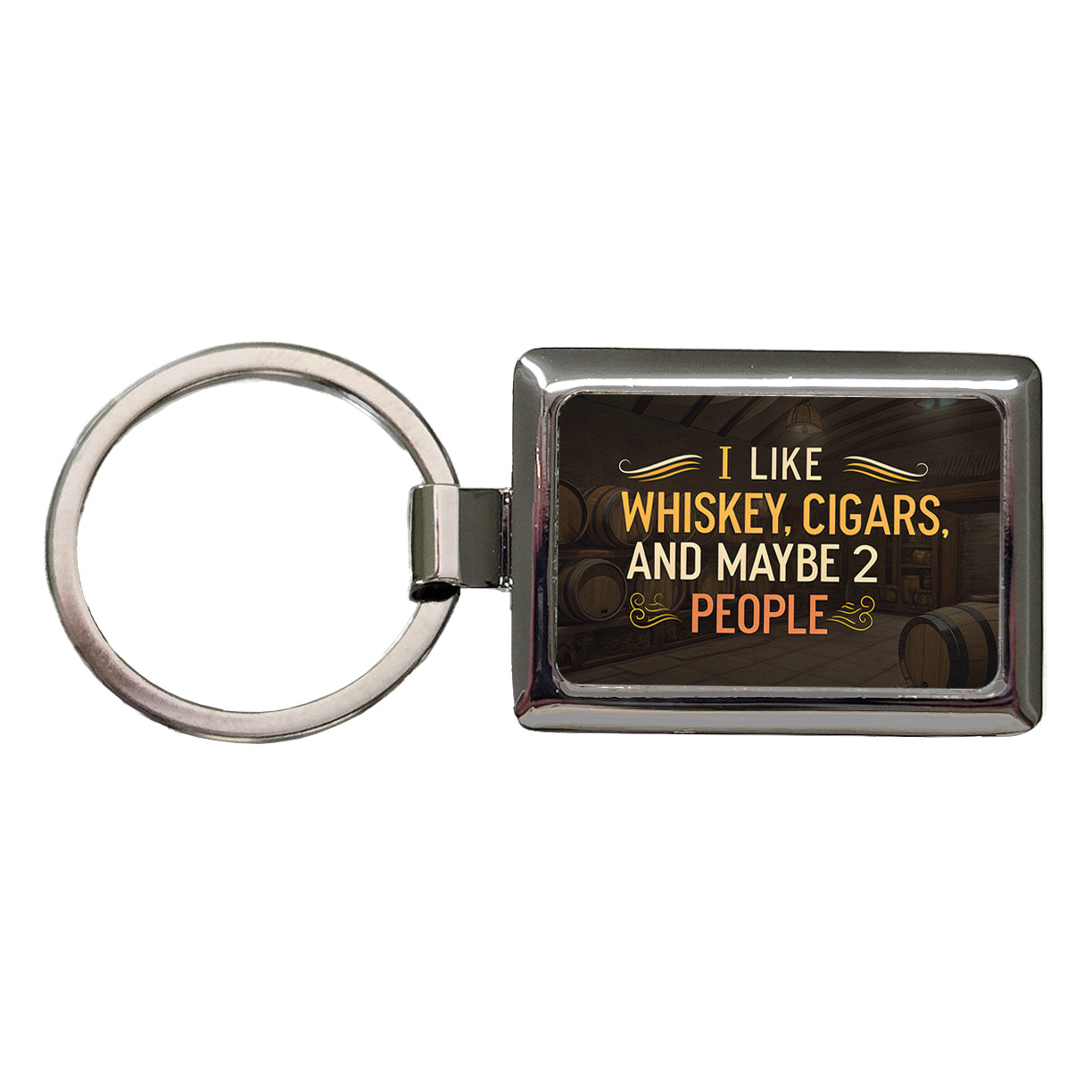 I Like Whiskey Cigars And Maybe 2 People Funny Rectangle Metal Keychain