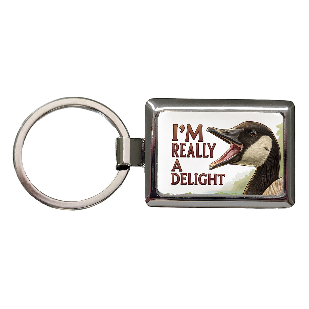 I'm Really a Delight Funny Angry Canadian Goose Rectangle Metal Keychain