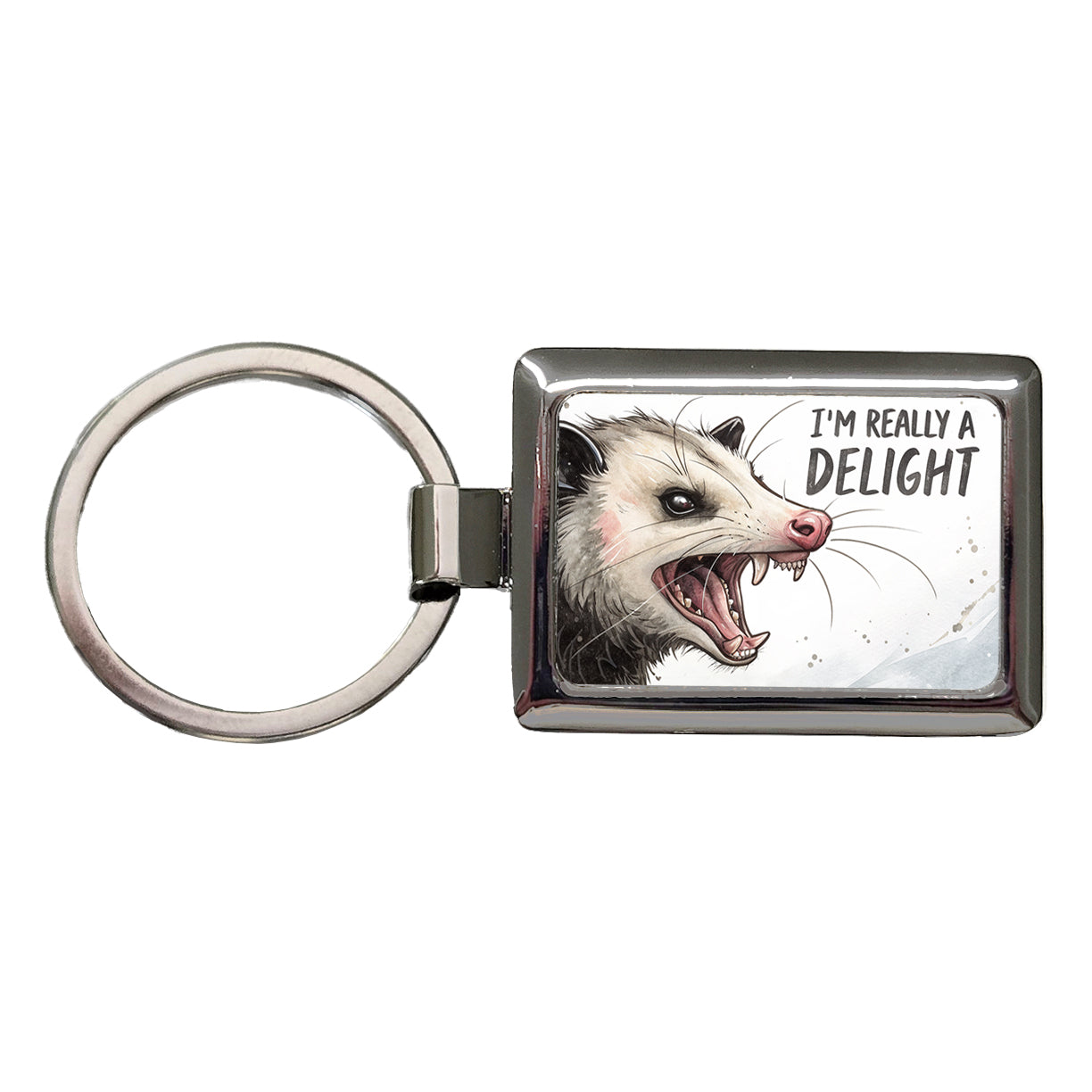 I'm Really a Delight Funny Angry Opossum Rectangle Metal Keychain