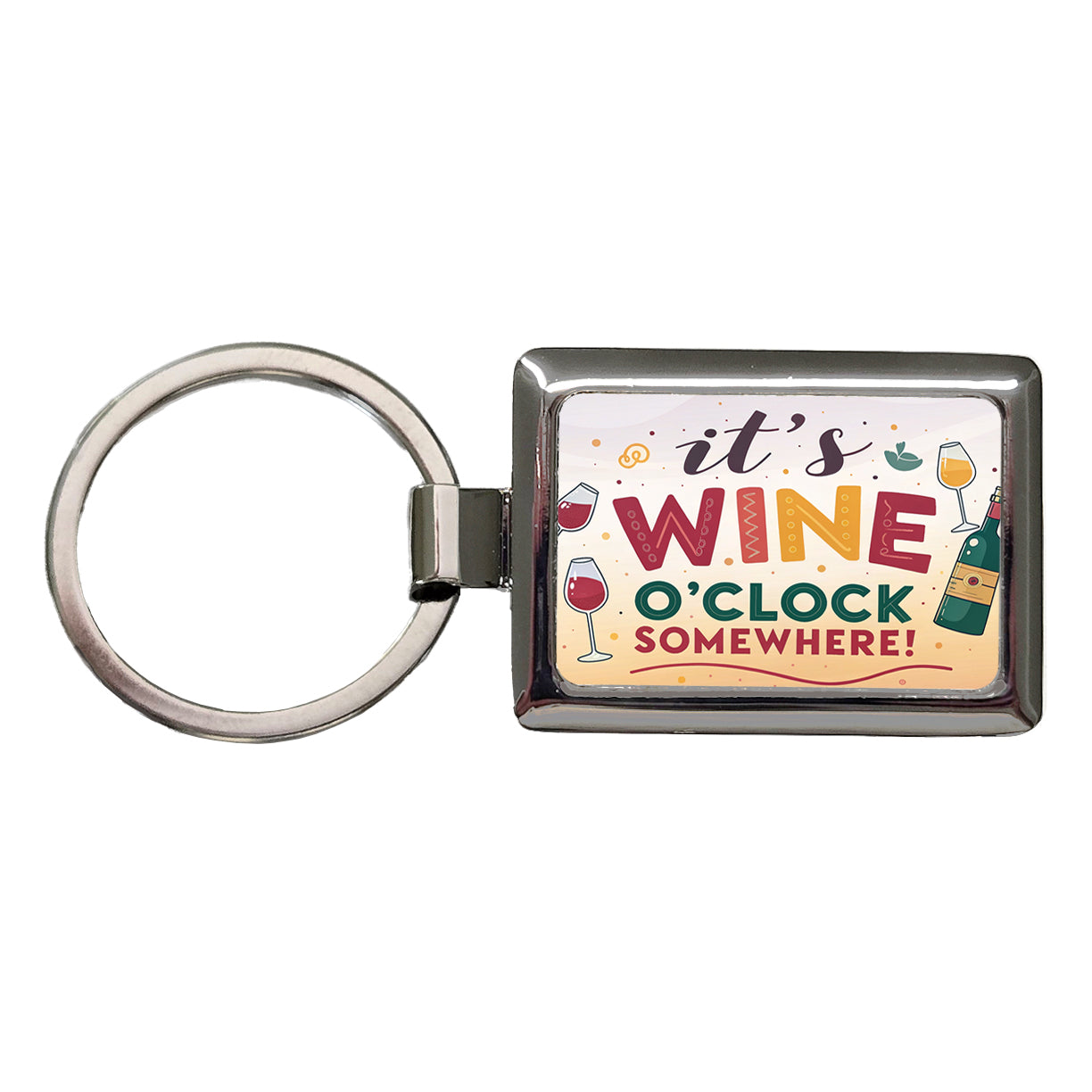 It's Wine O'clock Somewhere Funny Rectangle Metal Keychain