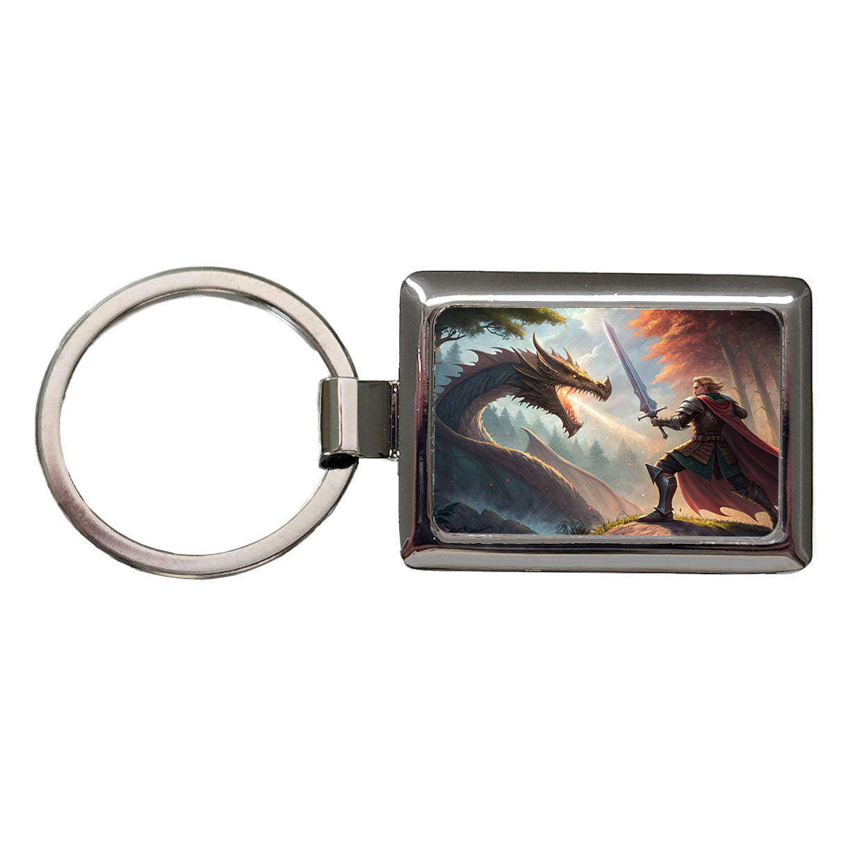 Knight Dragon Slayer Illustration Rectangle Metal Keychain