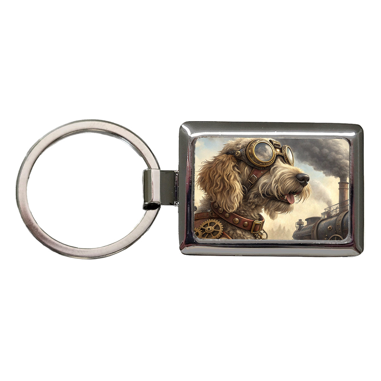 Labradoodle Dog Steampunk Rectangle Metal Keychain