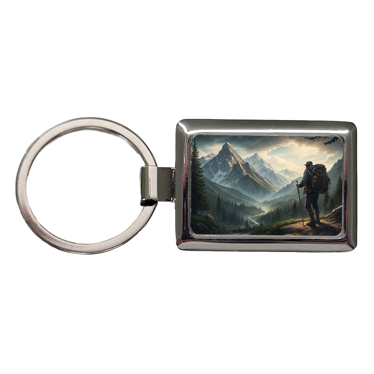 Man Hiking In The Mountains Rectangle Metal Keychain