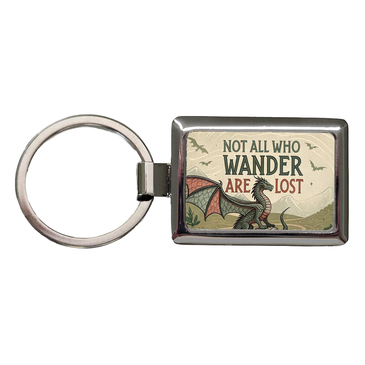 Not All Who Wander Are Lost Vintage Fantasy Illustration Rectangle Metal Keychain