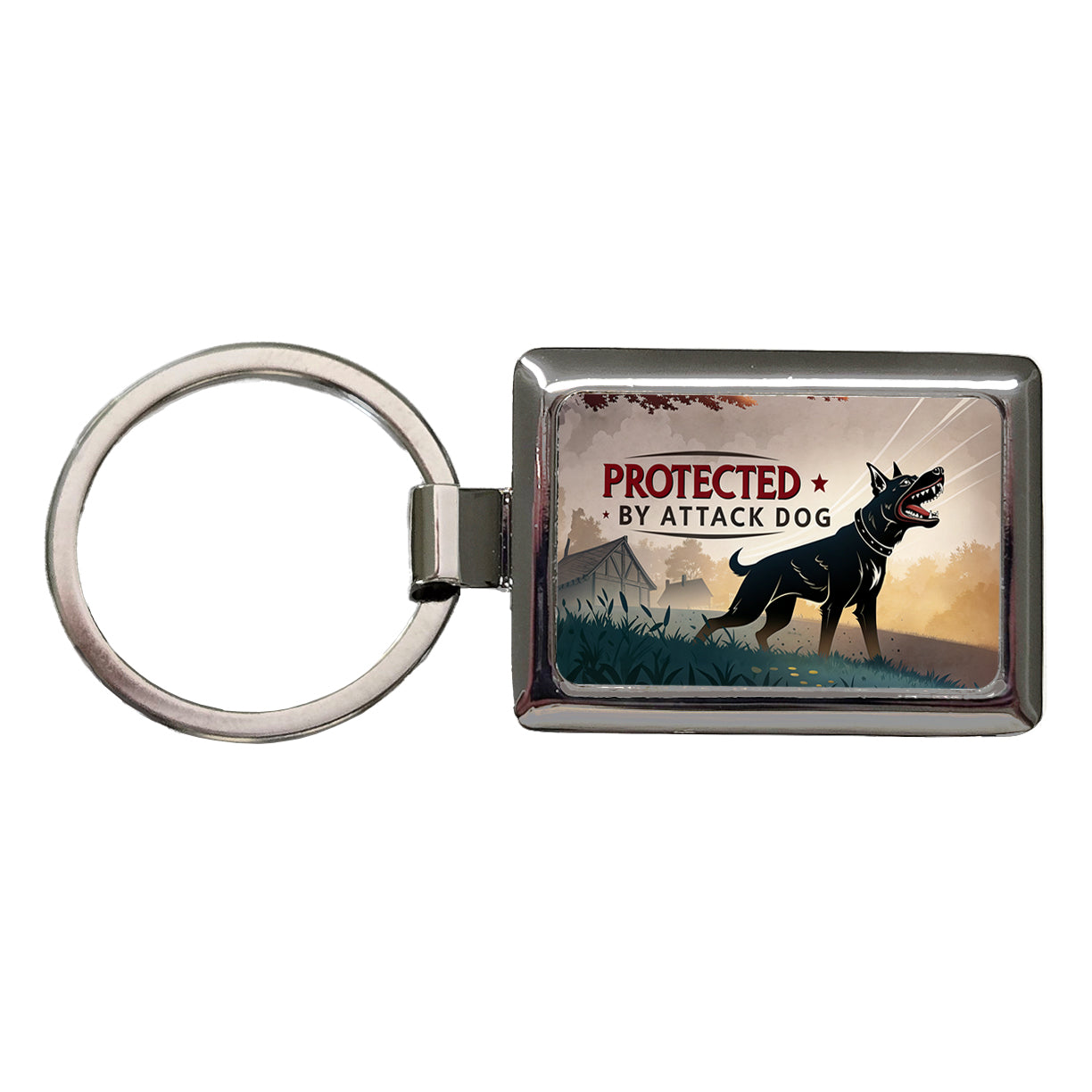 Protected By Attack Dog Rectangle Metal Keychain