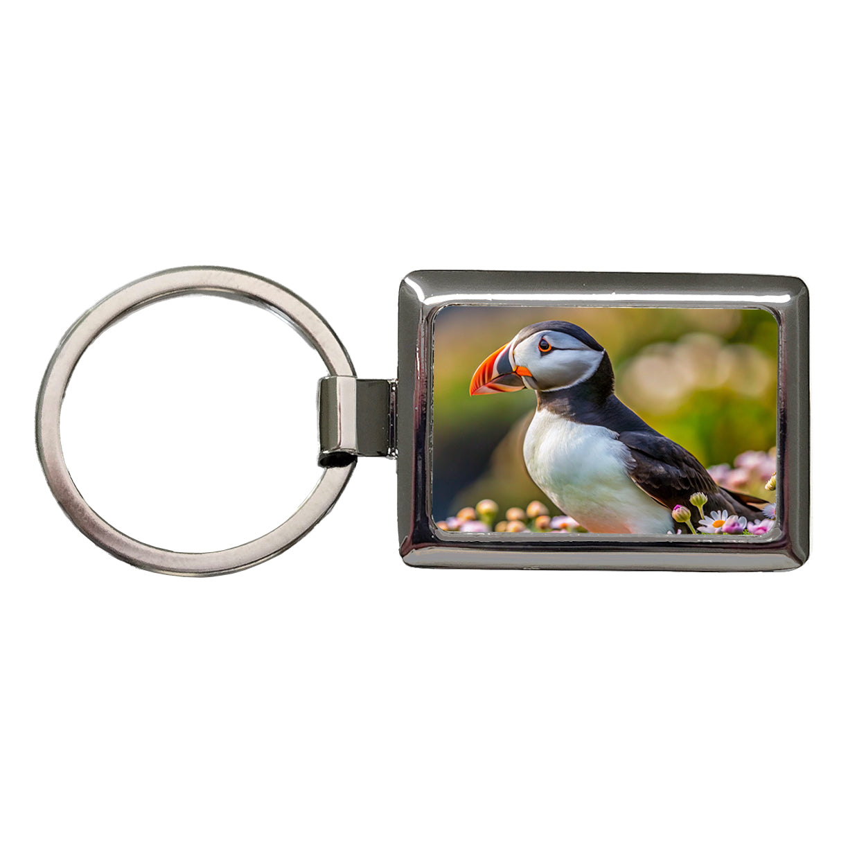 Puffin Bird Photograph Rectangle Metal Keychain
