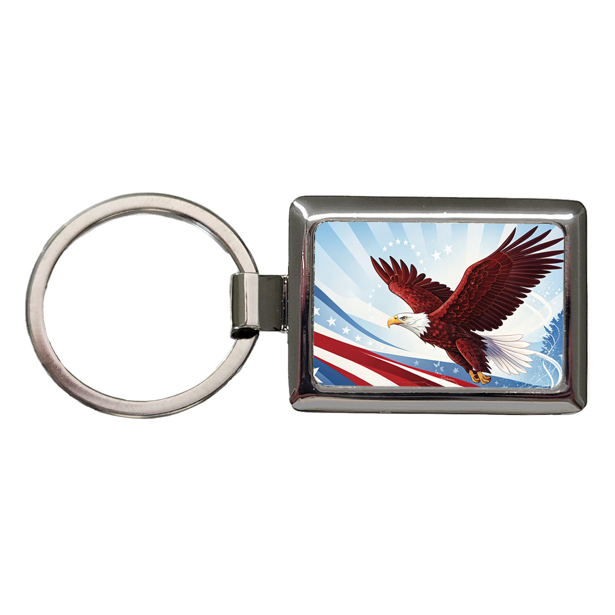 Red Blue White Patriotic Bald Eagle Rectangle Metal Keychain