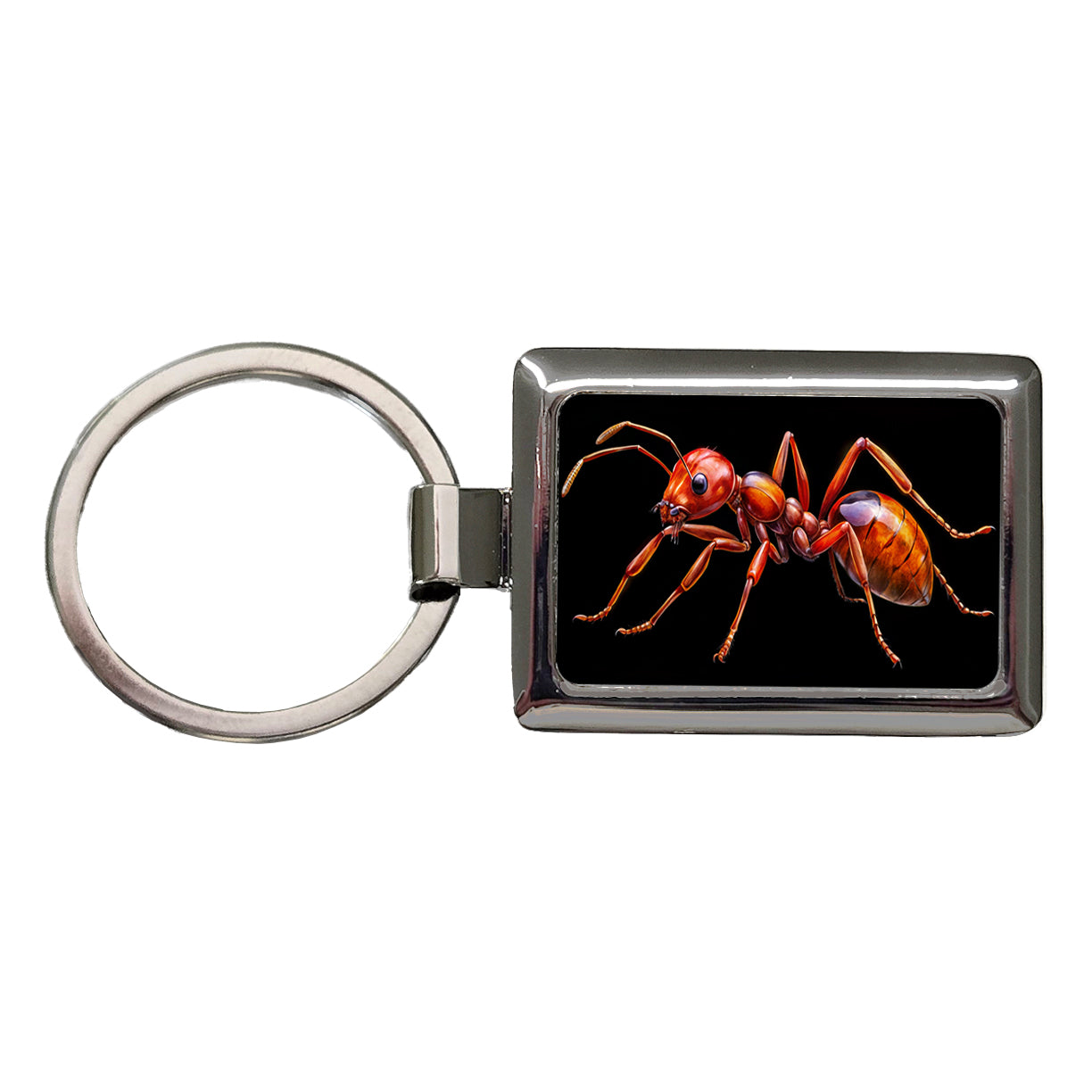 Red Fire Ant Watercolor Black Background Rectangle Metal Keychain