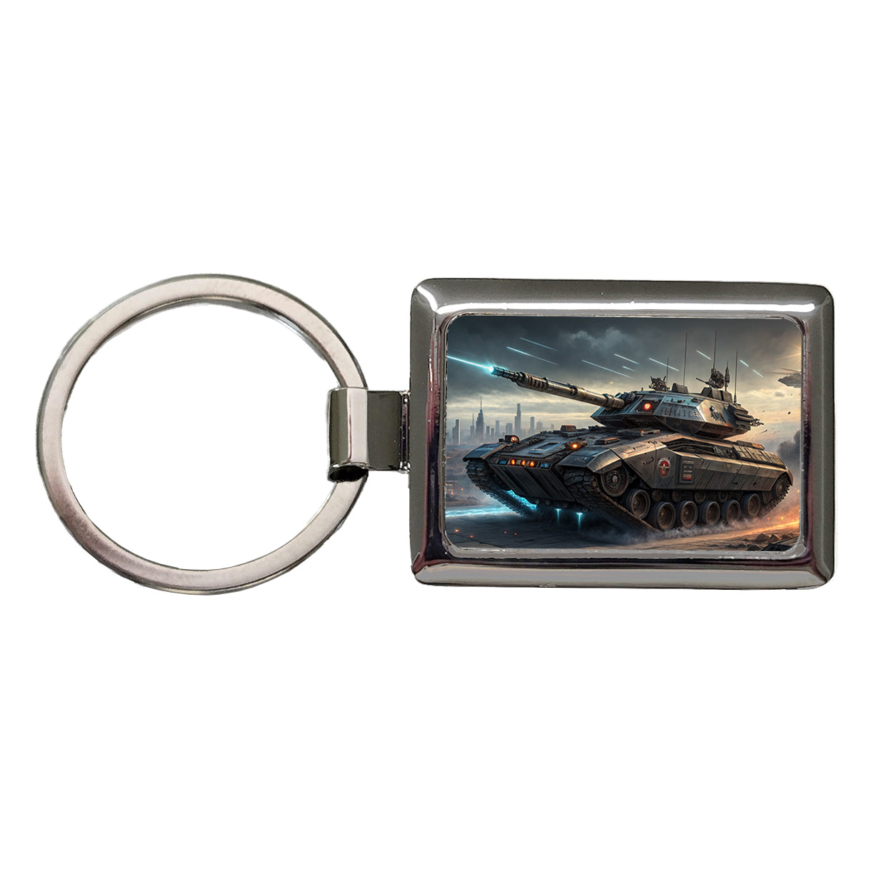 Sci-Fi Tank In Battle Rectangle Metal Keychain